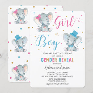 Invitation Révéler l'éléphant Garçon ou petite fille