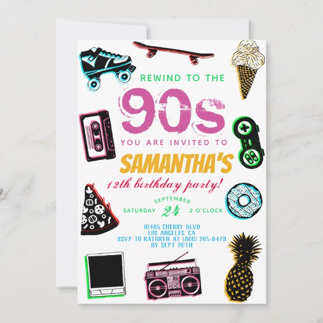 Invitation Revenez à l'anniversaire des années 90 (Devant)