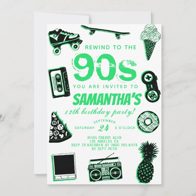 Invitation Revenez à l'anniversaire des années 90 (Devant)