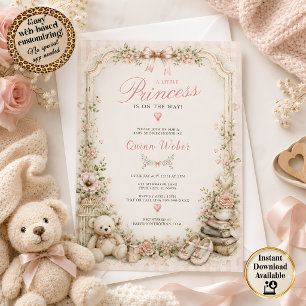 Invitation Rêves à carreaux roses vintage Baby Shower