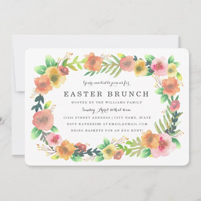 Invitation Rêves brunch de Pâques Floral (Devant)
