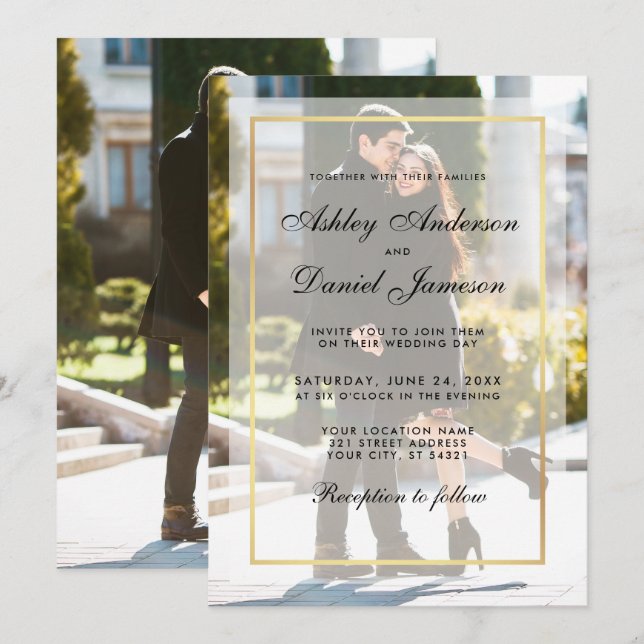 Invitation Revêtement Mariage moderne photo avant arrière (Devant / Derrière)