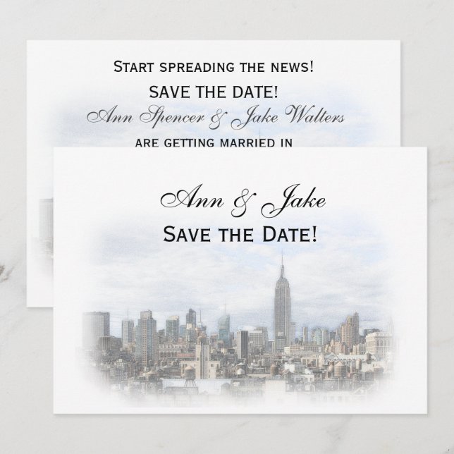 Invitation Rêveur Dk Gray Skyline de NYC Enregistrer la date  (Devant / Derrière)