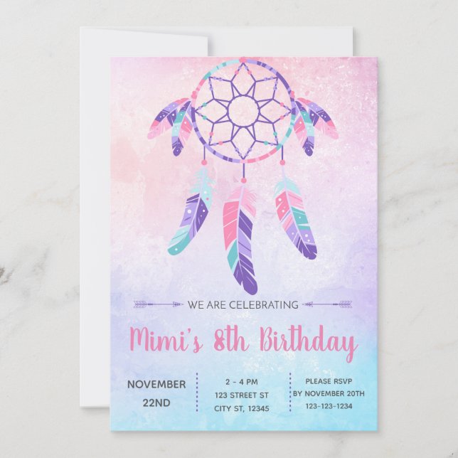 Invitation rêveuse d'anniversaire de receveur (Devant)