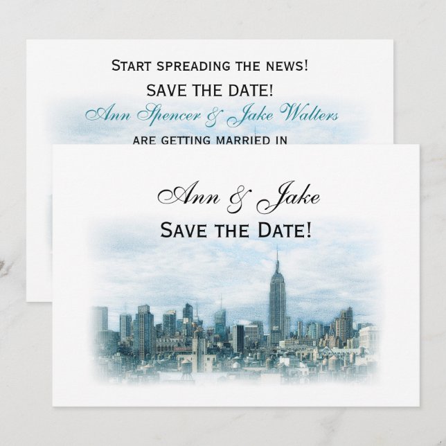 Invitation Rêveuse Teal Skyline de New York Enregistrez la da (Devant / Derrière)