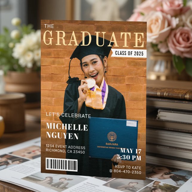 Invitation Revue Couverture photo de la fête de graduation (Magazine Cover Photo Graduation Party Invitation
)