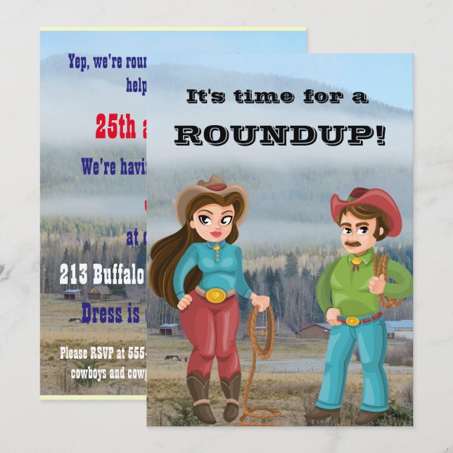 Invitation Revue de la fête de Cowboy et de cowgirl (Devant / Derrière)
