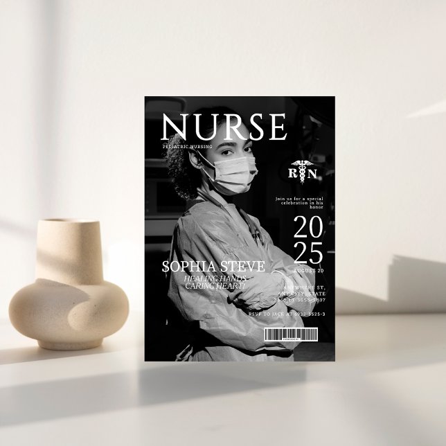 Invitation Revue d'infirmière de la RN en noir et blanc (Créateur téléchargé)