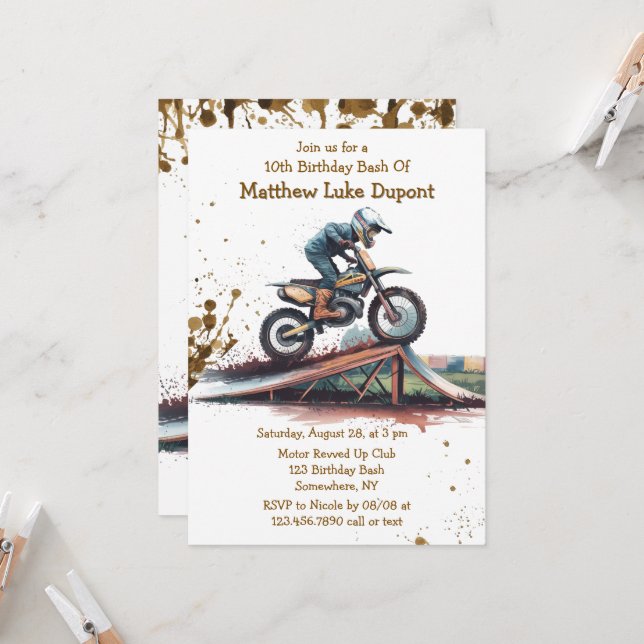 Invitation Revved Up Racer : Motorbike Anniversaire Bash (Devant/Arrière en situation)