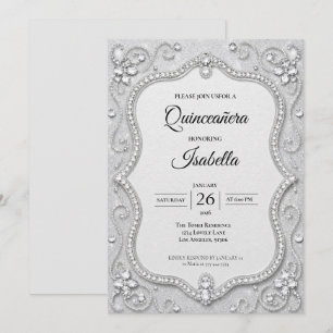 Invitation Rhinestones de luxe Paillettes Argent Quinceañera