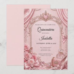 Invitation Rhinestones de luxe Quinceañera rose