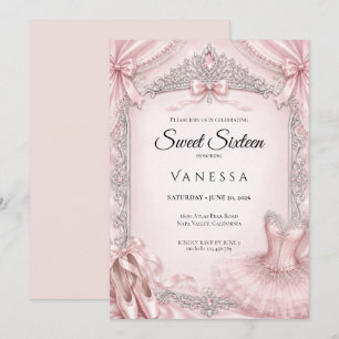 Invitation Rhinestones Rose Luxueux Paillettes Sweet 16