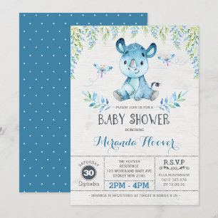 Invitation Rhinoceros Bleu / Baby shower Boy Jungle Rhino