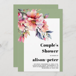 Invitation Rhododendron branches with flowers couple's shower
