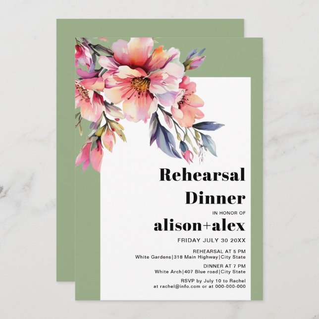 Invitation Rhododendron flowers wedding rehearsal dinner (Devant / Derrière)