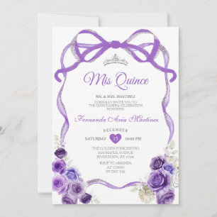 Invitation Ribbon à bow fleuri violet Couronne argentée Mis Q