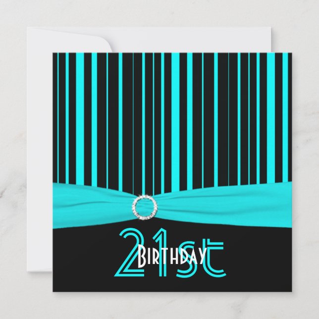 Invitation RIBBON Aqua et Black Stripe 21e anniversaire (Devant)