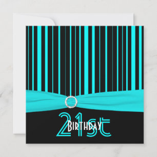 Invitation RIBBON Aqua et Black Stripe 21e anniversaire