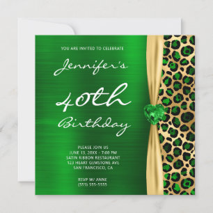 Invitation Ribbon Emerald Gold Leopard Foil Gem 40e anniversa