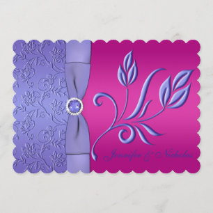 Invitation RIBBON Fuchsia IMPRIMÉ, Mariage Floral Periwinkle