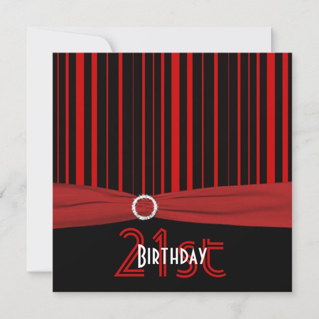 Invitation RIBBON IMPRIMÉ Bande rouge et noire 21e anniversai (Devant)