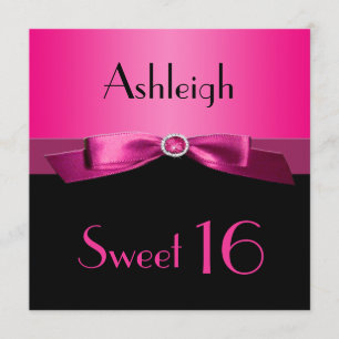 Invitation RIBBON IMPRIMÉ rose chaud, noir sucré 16 Invitatio