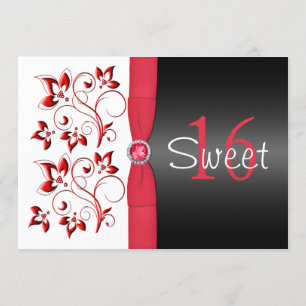 Invitation RIBBON IMPRIMÉ Rouge, noir, blanc sucré 16 Invitat