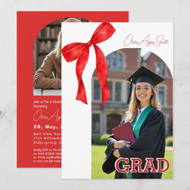 Invitation Ribbon Red Background Dual‑Photo QR Code (Devant / Derrière)