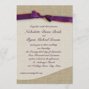 Invitation Ribbon violet orange et Mariage Burlap