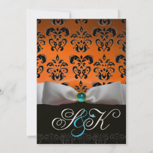 INVITATION RIBON BLANC ORANGE BLEU BLEU BLACK DAMASK MONOGRAM