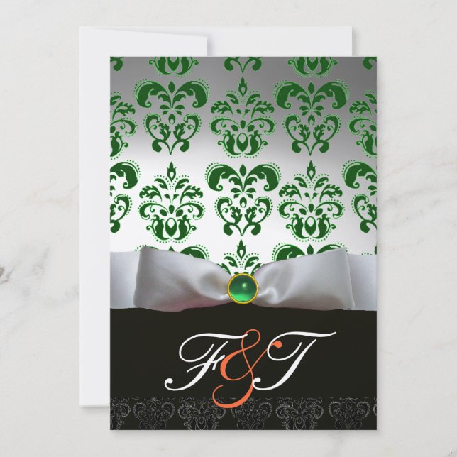 Invitation RIBON BLANC VERT & DAMASK NOIR MONOGRAM Orange (Devant)