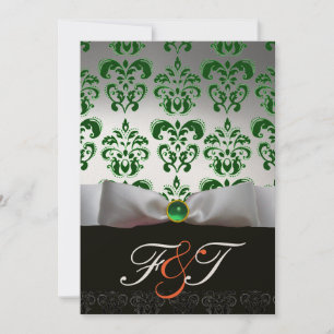 Invitation RIBON BLANC VERT & DAMASK NOIR MONOGRAM Orange