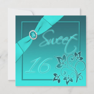 Invitation RIBON IMPRIMÉ Turquoise, Sweet sixteen Aqua Invita