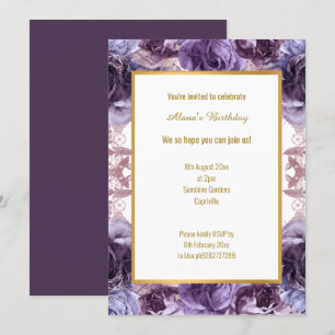 INVITATION RICH PURPLE LILAC DE STYLE FLORAL BLANC ANNIVERSAI