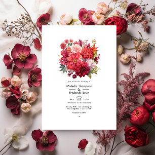 Invitation Rich Reds Floral Mariage d'hiver