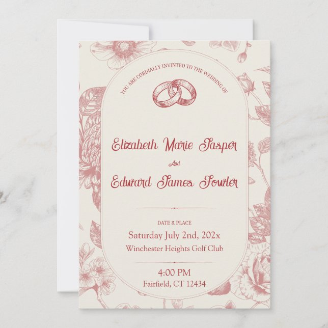 Invitation Riche Rouge Français Floral Toile Floral Floral (Devant)