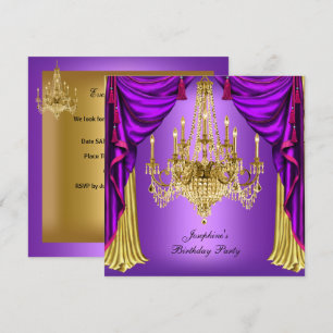Invitation Rideau de lustre violet or pour fête d'anniversair