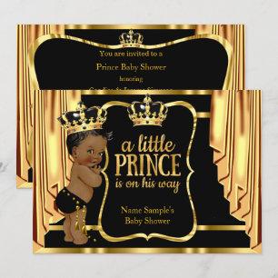 Invitation Rideau de shower bébé prince noir or Ethnique