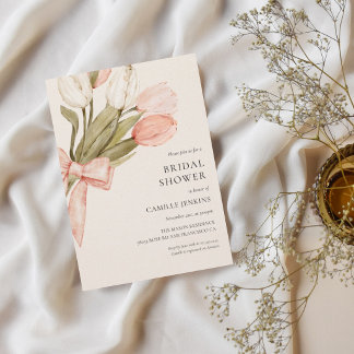 Invitation Rideau élégant à l'aquarelle de tulipe rose pour l