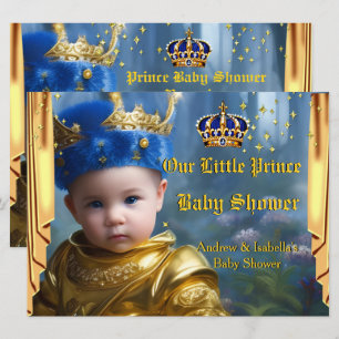Invitation Rideaux Couronne Dorée Bleu Royal pour Baby Shower