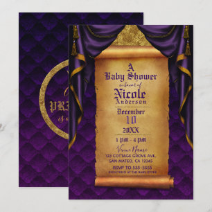 Invitation Rideaux Royaux Violets et Dorés Baby Shower