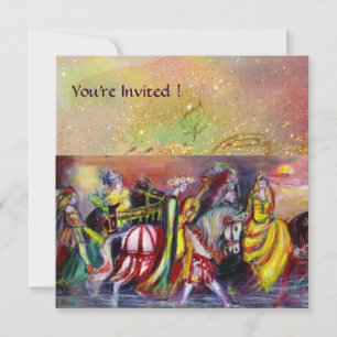 Invitation RIDERS DANS LA NUIT, jaune rouge brun vert étincel