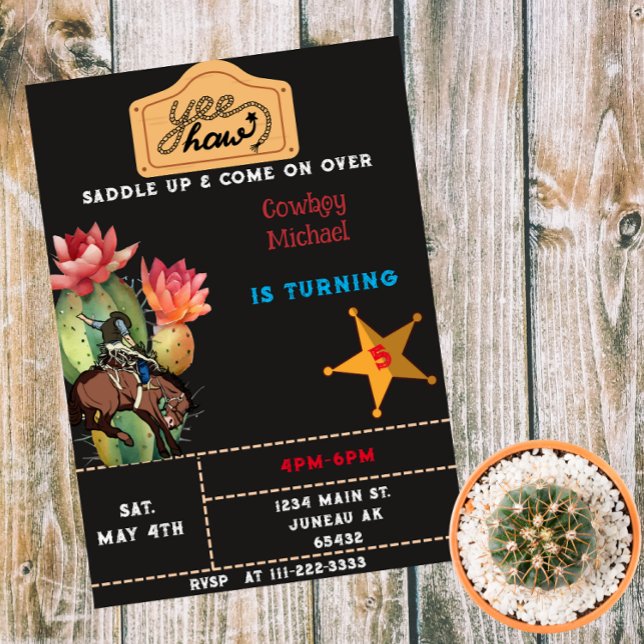 Invitation Riding Cowboy Western Cactus Anniversaire (Créateur téléchargé)