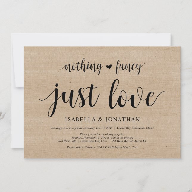 Invitation Rien De Chic, Juste Amour, Bois, Elopement Mariage (Devant)