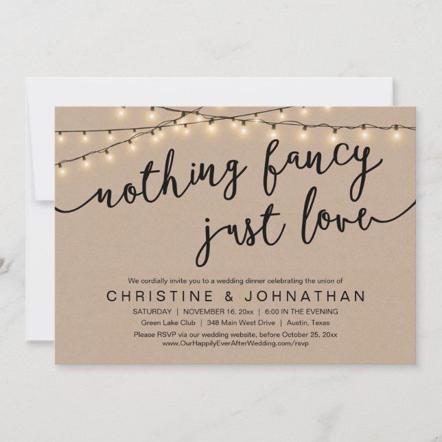 Invitation Rien De Chic, Juste Amour, Dîner Mariage Elopement (Devant)