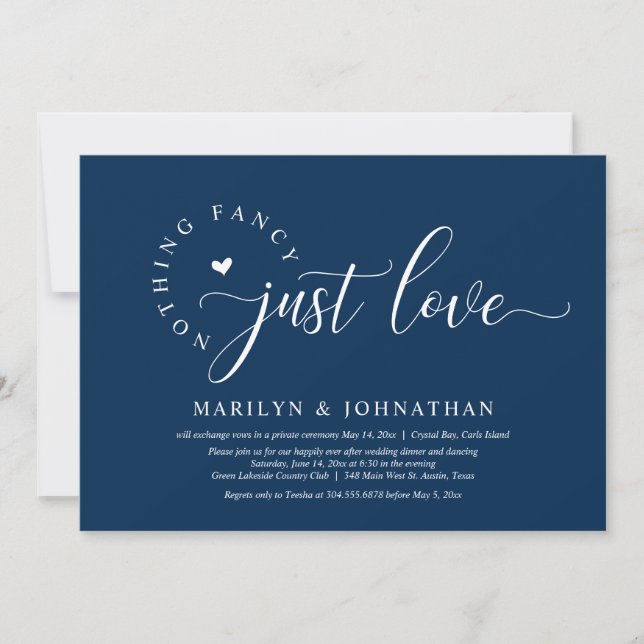 Invitation Rien De Chic, Juste Amour, Dîner Mariage Elopement (Devant)