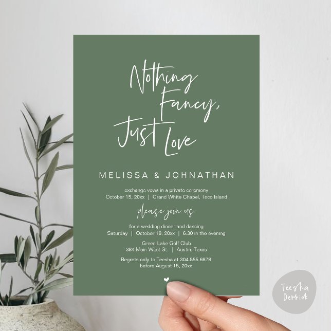 Invitation Rien De Chic, Juste Amour, Dîner Mariage Elopement (Happily Ever After Party, Wedding Elopement Dinner Brunch Lunch Invitation Card, PDF, Greenery Sage)