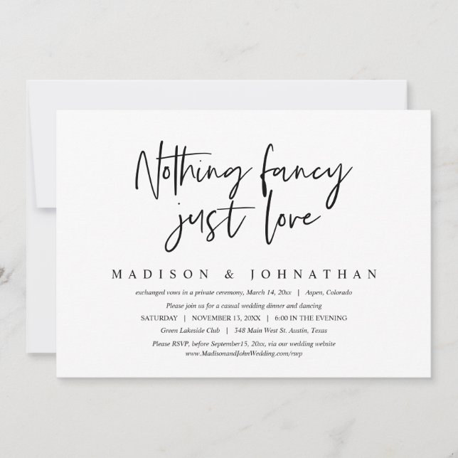 Invitation Rien De Chic, Juste Amour, Mariage Elopement (Devant)