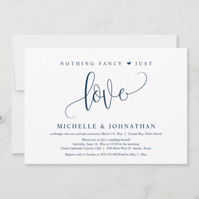 Invitation Rien De Chic, Juste Amour, Mariage Elopement (Devant)
