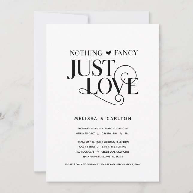 Invitation Rien De Chic, Juste Amour, Noir Élégant, Elopement (Devant)